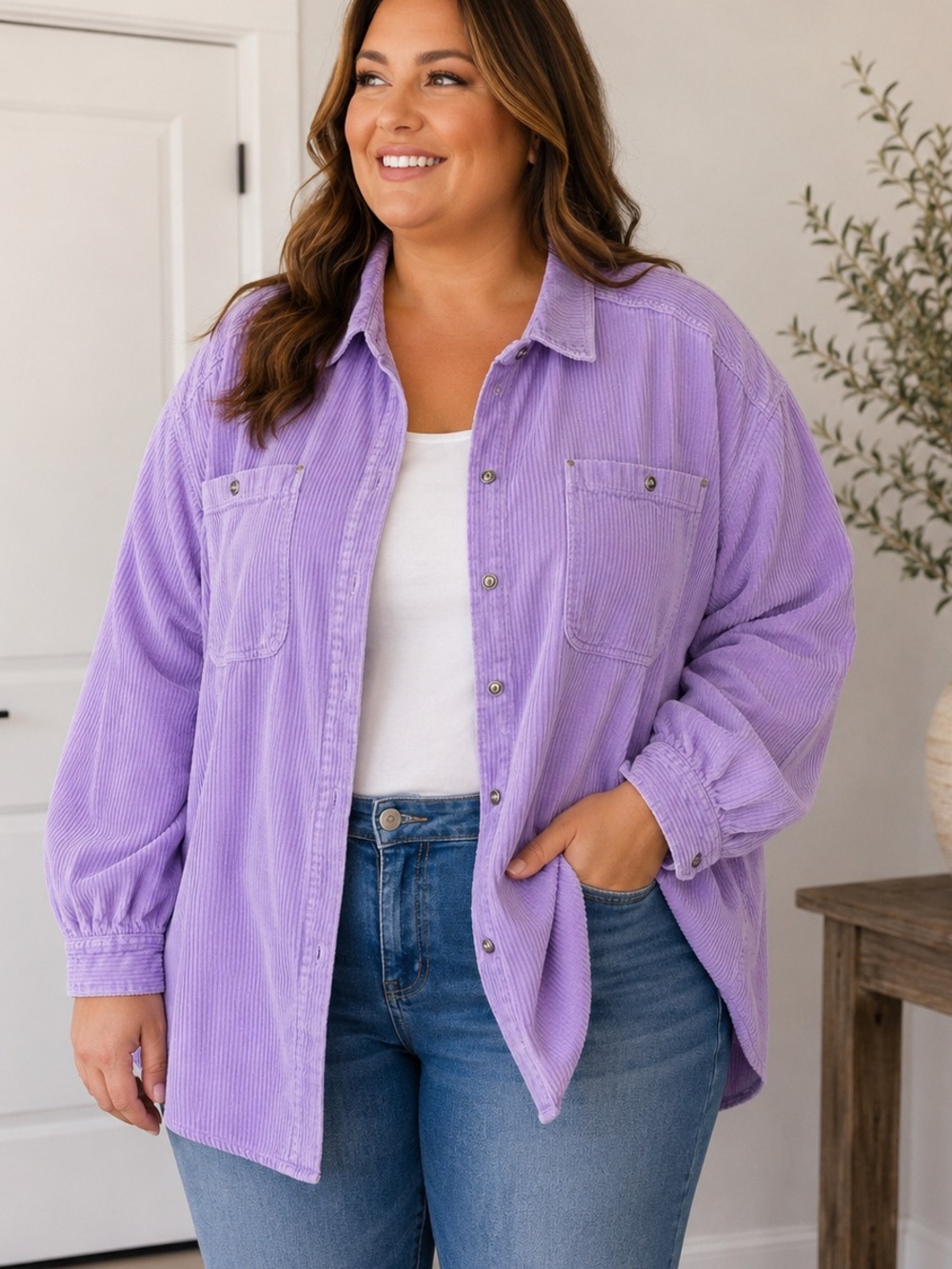 Roaman's 100% cotton Lavender corduroy Utility shacket 4X